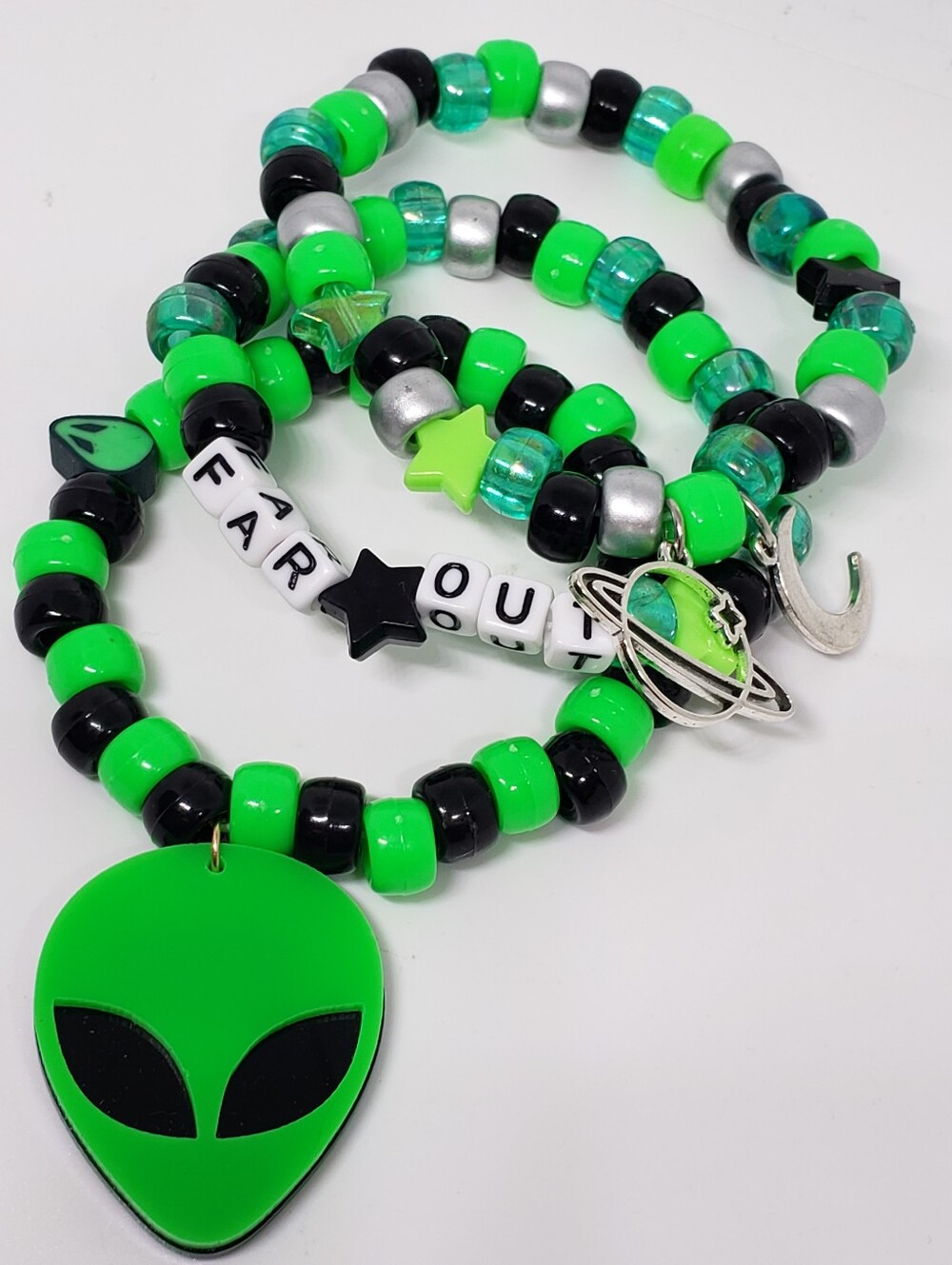 Handmade Alien Far Out Beaded Stackable Kandi Bracelets